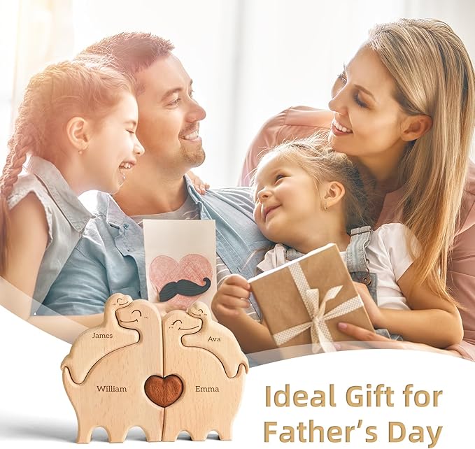 Wooden Dinosaur Family Puzzle, Personalized Puzzles with 2-5 Names, Fathers Day Birthday Wedding Gifts for Mom Dad Women Men, Home Decor Housewarming Gifts for Parents Couple