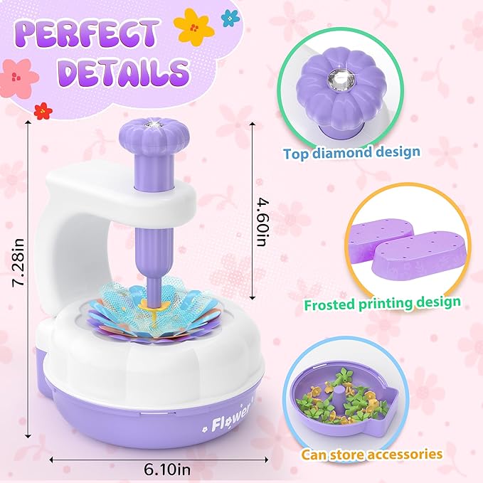 GirlsHome 300+PCS Fabric Flower Bouquets Toys, DIY Flower Crafts Kits for Kids, Arts and Crafts for Kids Ages 6-8 Girls, Build Flower Bouquet, STEM Educational Toy Preschool Gifts (White Purple)