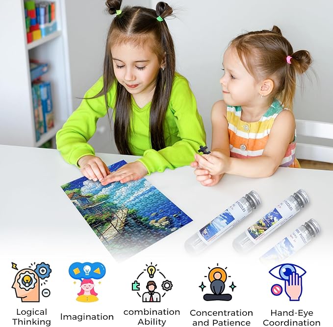 150 Pieces Mini Jigsaw Puzzles for Adults & Kids,6 x 4 Inches, Mini Puzzles, Travel Puzzle,Small Micro Puzzles, Challenging Difficult Puzzle,3 Pack Seaside Hut