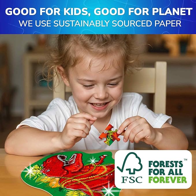 QUOKKA Shimmer Puzzles for Kids Ages 4-6 – 48 Piece Shaped Jigsaw Puzzles for Toddlers 3-5 – 4-Pack Dragon, Rocket, Firetruck & Dinosaur Children's Game Ages 4-8 – Unique Gift Toy for Preschoolers