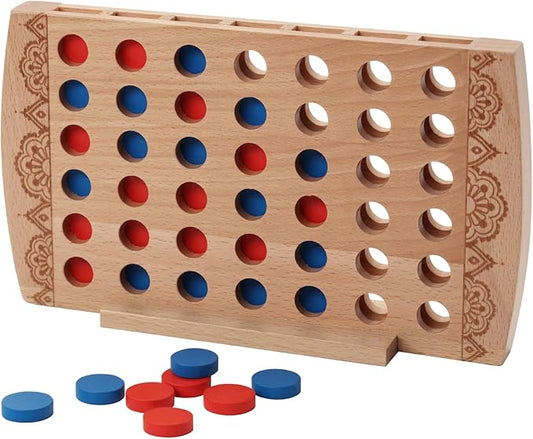 Wooden 4 in a Row Game Coffee Table Decor-Classic Strategy Game-Family Board Games Toys Gift for 6 Years Old Kids Boys Girls Adults