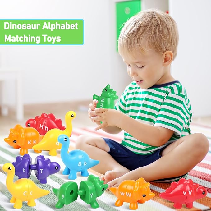 Letters Matching Game Dinosaur Toys 26 Letters Double-Sided ABC Alphabet Match Uppercase Lowercase, Montessori Learning Toy Educational Fine Motor Skill for 12 Months Toddlers Kids 1 2 3 4 5 Years Old