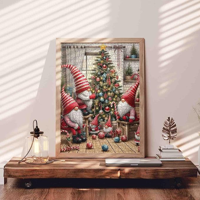 1000 Piece Jigsaw Puzzles for Adults Christmas Gnome Family Painting,Festival Dwarf Jigsaw Puzzle 1000 Pieces Xmas Tree Puzzles Family Fun Game DIY Craft Living Room Decor Merry Christmas Gift
