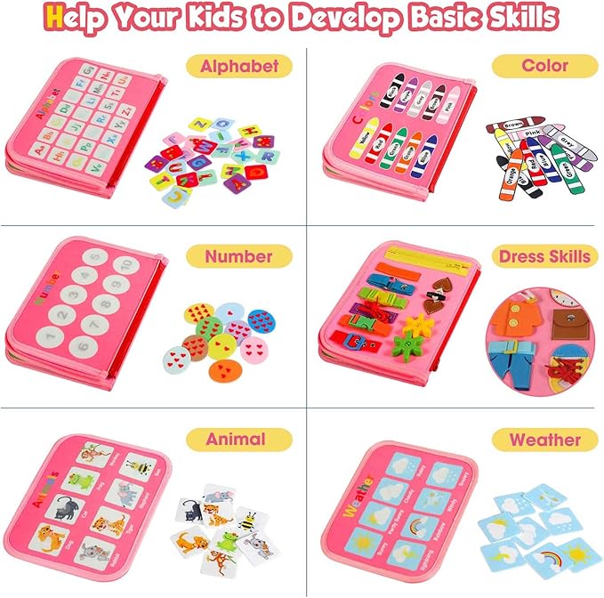 Toddler Busy Board - Montessori Toys for Toddler Girl Birthday Gift, Educational Learning Sensory Busy Book for Toddlers Girls, Toddlers Activities Travel Toys for Airplane Car