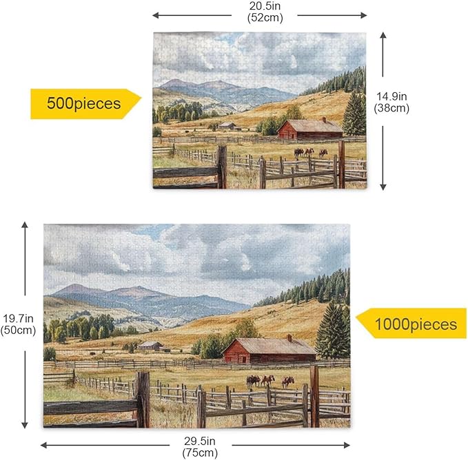 Cowboy Ranch Horse Jigsaw Puzzle Wooden Puzzles Difficult Brain Teasers for Adults 1000 Piecing