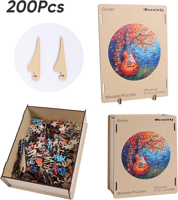 Wooden Puzzles for Adults, Autumn Jigsaw Puzzle, Guitar Wooden Jigsaw Puzzles, Thanksgiving Garden Puzzle, Beautiful Wooden Puzzle with Box Birthday Gifts for Adults and Kids(11.2 * 11.2in-200pcs)