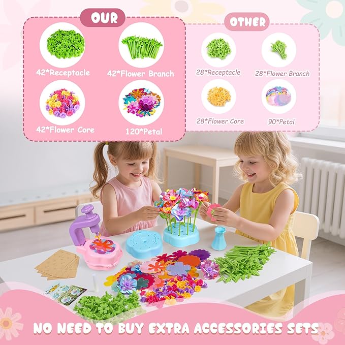 Scvcid Fabric Bouquet Toys Include Extra Accessories Set, Arts and Crafts for Kids Ages 3-12, DIY Flower Craft Kits for Toddler, Birthday Gifts for 3 4 5 6 7 8 9 10+ Year Old Girls