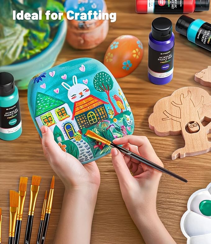 52 PCS Acrylic Paint Set with 12 Brushes, 2 Knives & Palette, 36 Colors (2oz/60ml) Art Craft Paint for Adults Kids Artists Beginners, Halloween Pumpkin Canvas Ceramic Rock Painting Kit