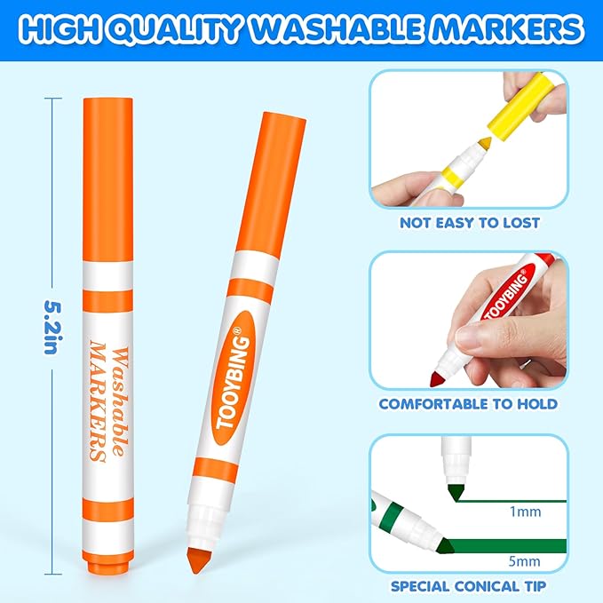 Washable Markers Bulk (288 Count, 24 Box), 12 Assorted Colors, Washable Markers for Kids Classroom School, Broad Tip Durable for Back to Classroom Art School Supplies Essentials