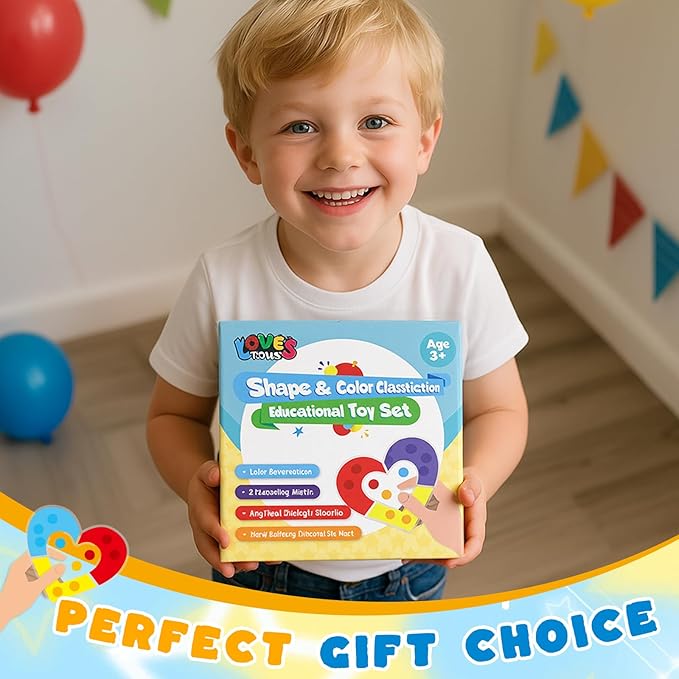 LovesTown 6PCS Color Sorting Toys, Matching Games for Toddlers Different Shapes Sensory Fidget Toys for Kids with Autism Airplane Travel Birthday Christmas Classroom Rewards