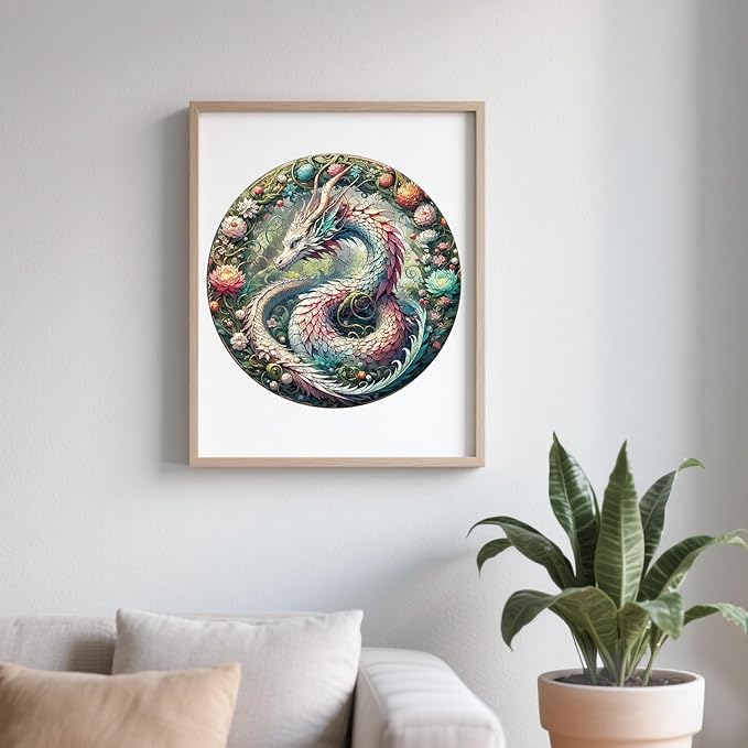 Wooden Puzzles for Adults - Mandala Dragon Wood Puzzles Adult - Unique Animal Shape Wooden Jigsaw Puzzles for Adults - Birthday Gifts for Puzzle Lovers, Family (8.4 * 8.4in)