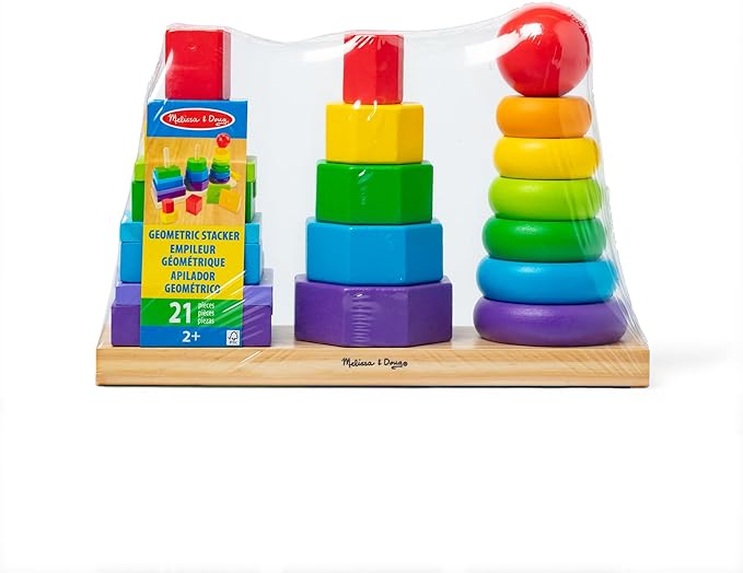 Melissa & Doug Geometric Stacker - Wooden Educational Toy,25 count(pack of 1)