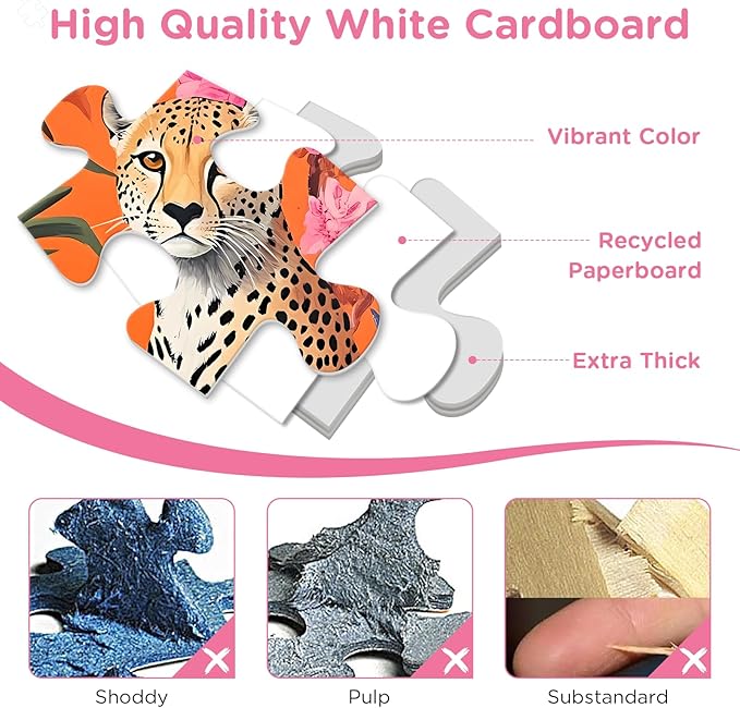 300 Piece Puzzles for Adults,Leopard Puzzle 300 Pieces,Vase Flowers Jigsaw Puzzles for Kids Adult Senior Recycled Cardboard Jigsaw Puzzle for Tabletop Challenging Puzzles Game Party Gift