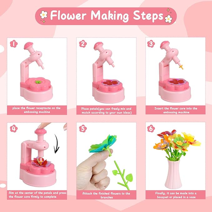 PIGETALE Fabric Flower Bouquets Toys for Girls 3 4 5 6 7 8 9 10 Years Old, DIY Arts & Crafts Kit for Kids Ages 4-8, Educational Preschool Learning Gardening Toys for Toddlers Christmas Birthday Gifts