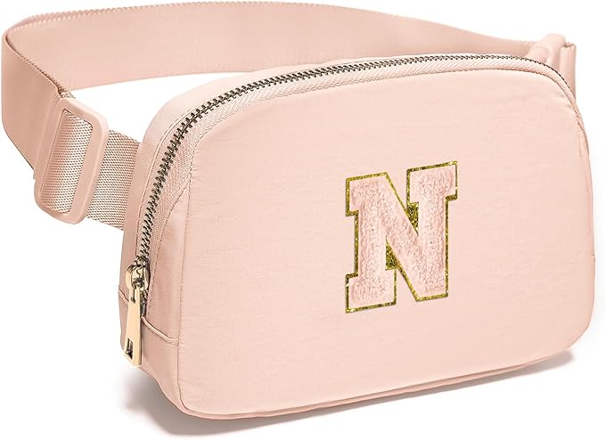 Gitus Gifts for 8 9 10 11 12 Year Old Girls Belt Bag Fanny Pack Crossbody Bags with Initial Letter Patch Cute Stuff Birthday Gifts for Teen Girls Women Personalized Trend Stuff (Coral Pink-N)