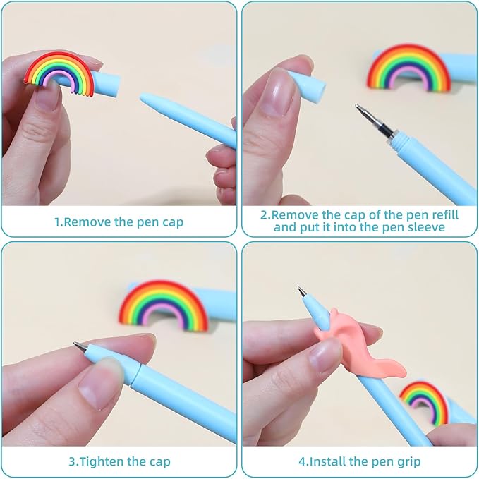 Magic Pens with Grips and Refills, Reusable Invisible Ink Pen for Kid's Handwriting Practice Kit, Children's Writing Practice Aids for Lefties and Righties