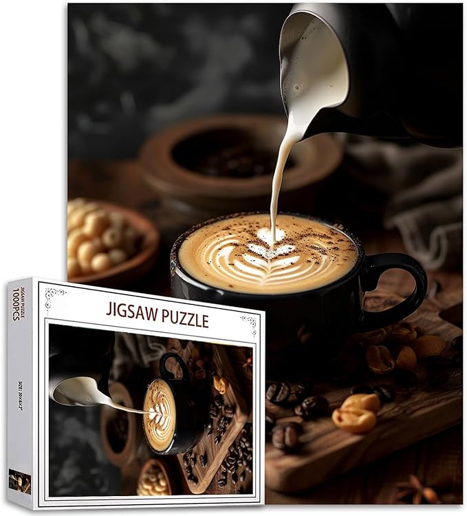 Tucocoo Coffee Beans Jigsaw Puzzle 1000 Pieces Puzzles for Adults, Coffee Cup Food Art Jigsaw Puzzles for Challenging Family Activity Games 27 x 20 inch Colorful DIY Puzzle for Home Decor Gifts