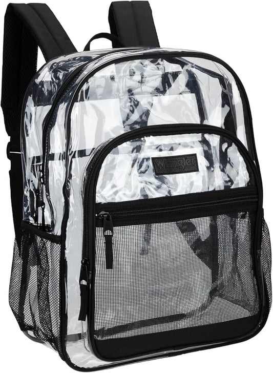 Wrangler Clear Backpack for Girls- Water Resistant Clear Bookbag, Plastic See Through Backpack for Stadium Events and School