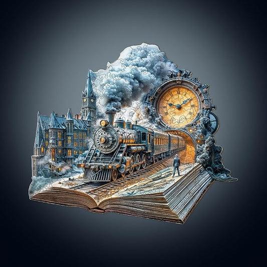 WOODBESTS Wooden Puzzles for Adults-Chrono Train, 160 Pieces Wood Puzzle (M-11.4 * 9.9in), Premium Art Shape Wooden Animal Jigsaw Puzzles, for Men/Women & Family Game Night