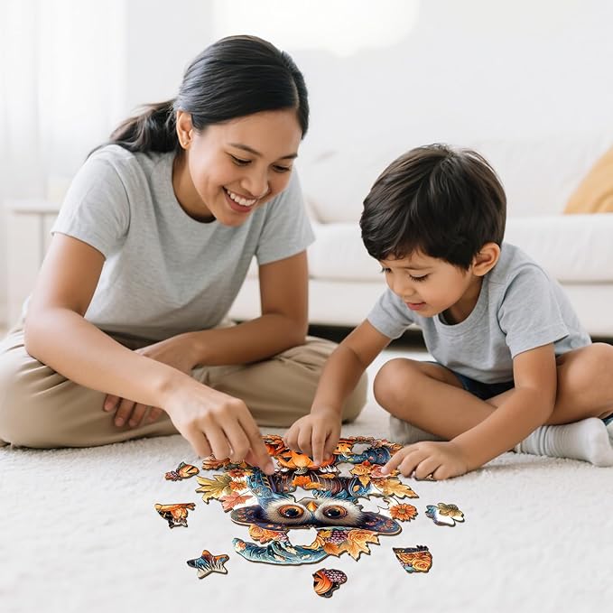 Wooden Puzzles for Adults - 92 Pieces Halloween Owl Wooden Jigsaw Puzzle - Unique Animals Shape Wood Cut Puzzles - Eco-Friendly Home Office Decor (S-8.4 * 7.4in)