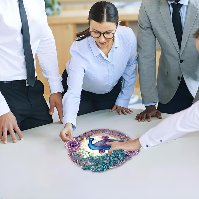 CRAFTHUB Animal Wooden Puzzles for Adults – A3 Enchanted Peacock with 129 Pieces – Jigsaw Puzzles with Unique Animal Shapes – 7.6" x 7.5"