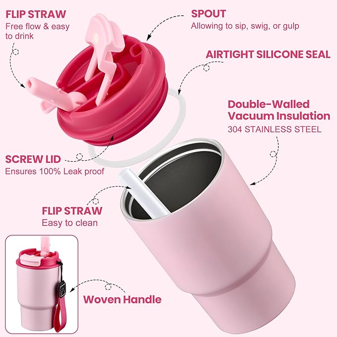 Bento Lunch Box for Kids with 17oz Soup Thermo,Insulated Tumbler Water Bottle and Insulated Lunch Bag,Leak-Proof 3 Compartment Lunch Food Container with with Ice Pack for Kids to School-Pink