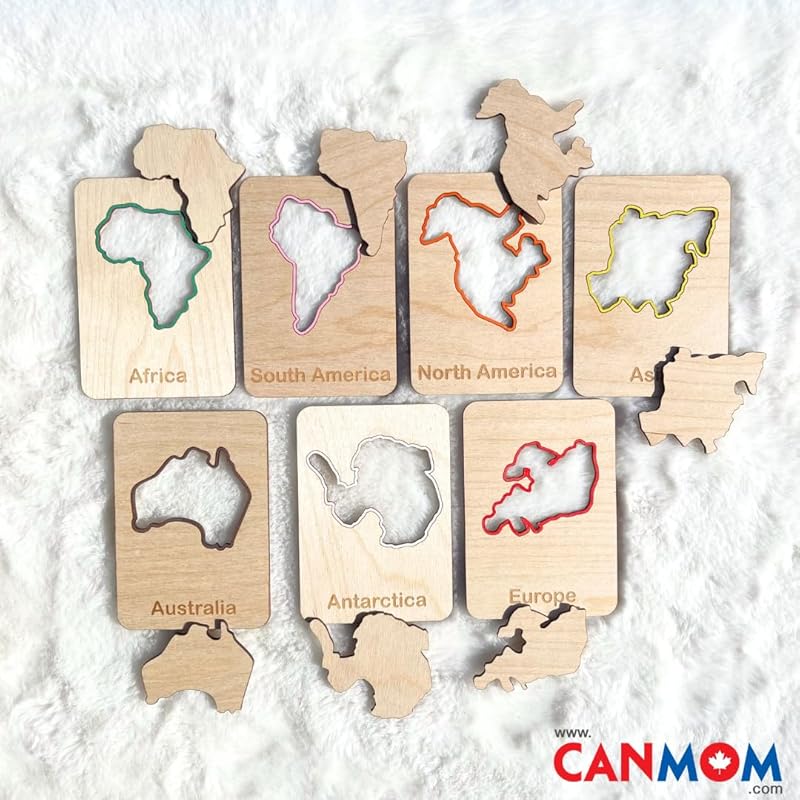Handcrafted Wooden Continent Stencils – Montessori Geography Learning Tool, World Map Outline Stencil Set for Kids