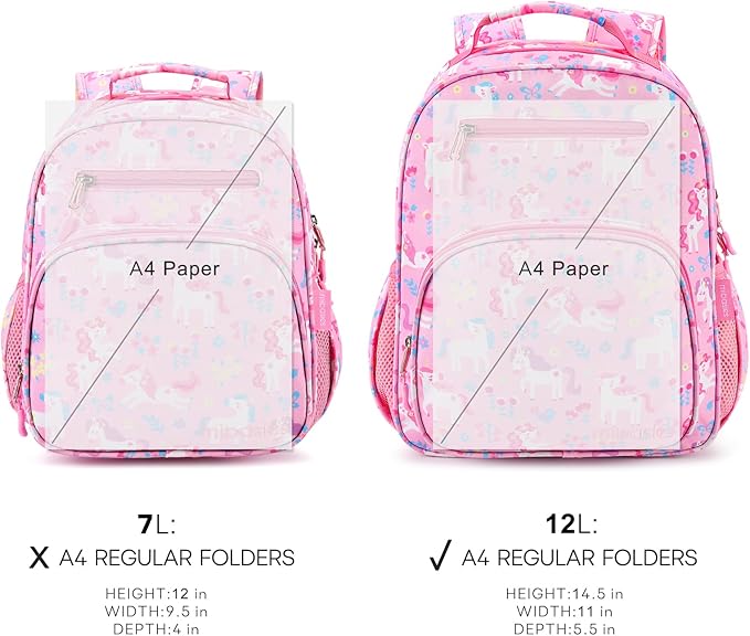 mibasies Girls Backpack 5-8: Lightweight Kids Backpacks for Girls - Girl Bookbag for Elementary School - Flower Unicorn