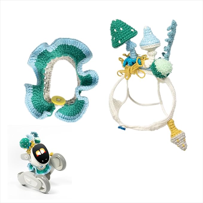 Forest Explorer Outfit — Handmade Crochet Headpiece and Collar Set with a Nature-Inspired Theme, Perfect for Transforming Your Pet Robot Toys into a Cute Companion