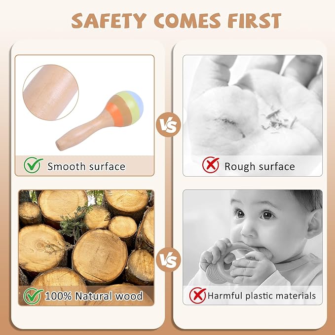 Baby Musical Instruments Set, Montessori Natural Wooden Percussion Instruments for Kids Preschool Educational Musical Toys Set with Wooden Puzzles for Toddlers 4-6, CPC Certified Music Toys