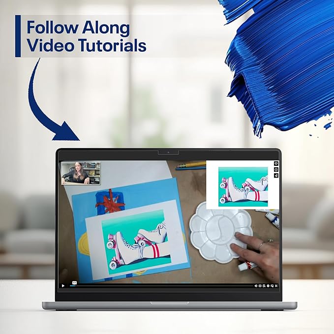 Painting4Real DIY Painting Class Kit for Adults with Video Tutorials: Learn to Paint Retro Glide – How to Paint with Acrylics – Painting & Art Supplies – 9 Piece Acrylic Paint Set