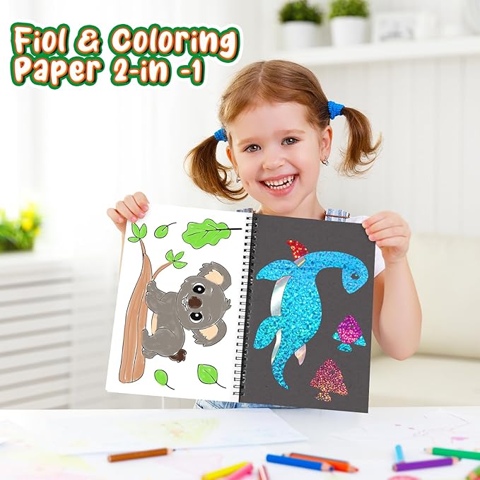 Art & Craft Activity,Foil Craft Animal DIY Art Fun Kits,No Mess Creative Foil Art Kits Set Drawing Game for Kids,Birthday Gifts Crafts Supplies Travel Toys for Girls Boys Ages 4 5 6 7 8 9 Year Old