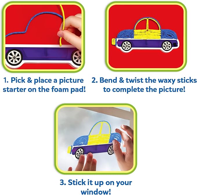 Skillmatics Waxy Window Art - 100 Bendable Waxy Sticks for Mess-Free DIY Fun, Reusable 100% Organic Beeswax Craft Kit, Travel Friendly, Creative Gifts for Girls & Boys Ages 5, 6, 7, 8, 9, 10, 11, 12