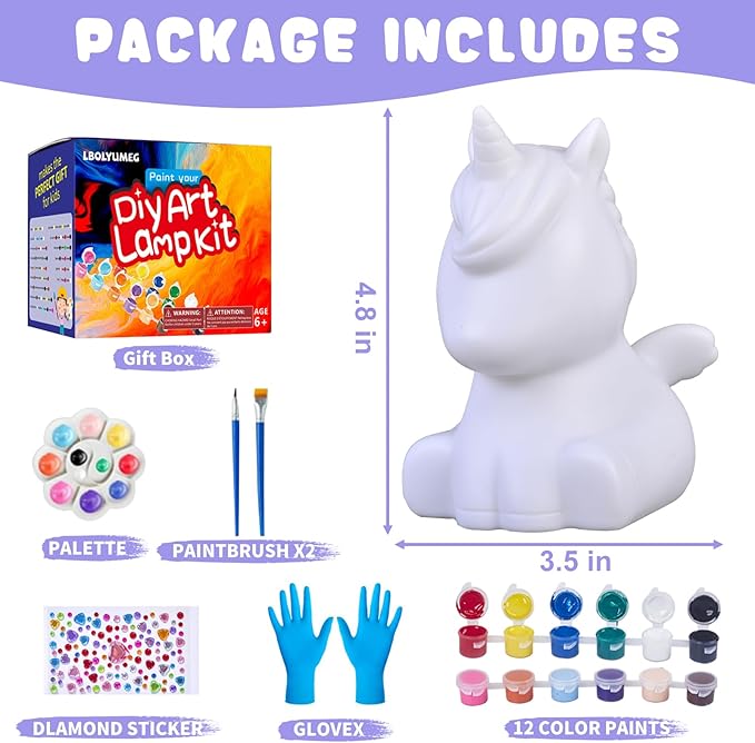 Paint Your Own Unicorn Lamp Kit, Art Supplies Arts and Crafts for Kids Ages 8-12,Girls 8-12,Night Light Kids Crafts Ages 4-8,Birthday Gifts.
