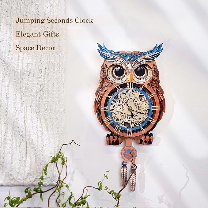 3D Wooden Puzzles for Adults Owl Clock - Model Building Kit ‌‌Clock Puzzle Creative Craft Gift Home Deco for DIY Enthusiasts, Brain Teaser Building Set Birthday Gifts
