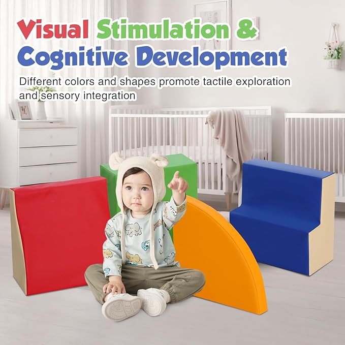 4-Piece Soft PU Leather Toddlers Climbing Toys, Foam Climbing Blocks for Toddlers, Baby Play Set Foam Climb Structures for Toddler 3+, Indoor Crawl Activity Play Gym