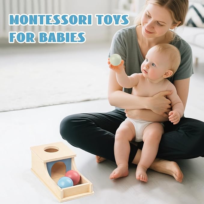 Busy edition Montessori Toys for Babies 6-12 Months, Wooden Object Permanence Box, 9 Month Old Baby Toys, Preschool Developmental Toy for Infant, Toddler Ball Drop Toy Girl Boy Gift