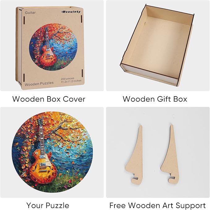 Wooden Puzzles for Adults, Autumn Jigsaw Puzzle, Guitar Wooden Jigsaw Puzzles, Thanksgiving Garden Puzzle, Beautiful Wooden Puzzle with Box Birthday Gifts for Adults and Kids(11.2 * 11.2in-200pcs)
