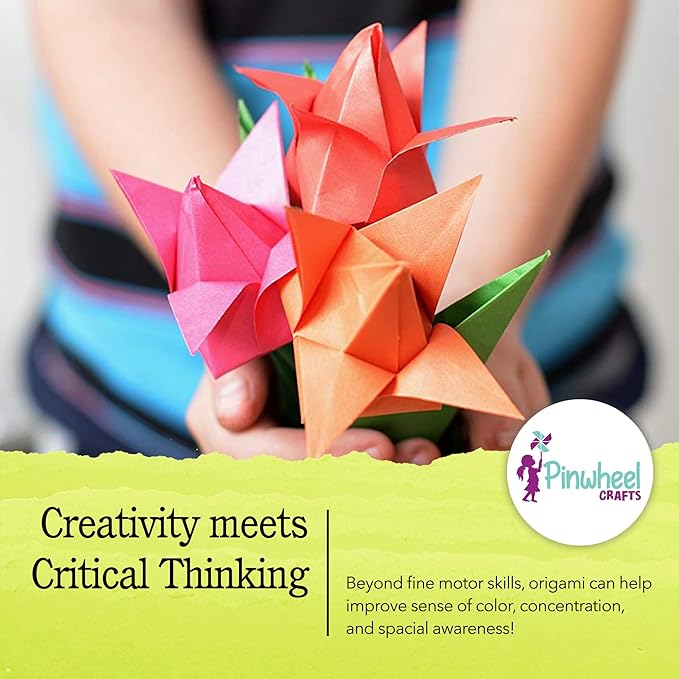 Pinwheel Crafts Flower Origami & Mermaid Water Bottle Decorating Kit Bundle – Creative Arts & Crafts Set for Kids Ages 6+ – Includes 100 Origami Sheets, Decorative Accessories, 600ml Water Bottle, Gem