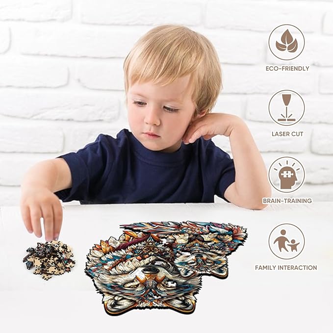 Ruikiyart Wooden Puzzles for Adults, 5MM 500 Pieces Wolf Family Wooden Jigsaw Puzzles, Animal Unique Shaped Puzzle Gifts for Adults and Kids on Thanksgiving, Family Puzzle Games (14.9"*18.5")
