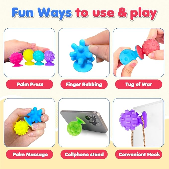 Sensory Fidget Toys Kids Adults, 16Pcs Textured Suction Toys for Autism Kids Calming, Sensory Desk Toys for Anxiety Relief, Fidget Strips for Classroom Office (Style 1)