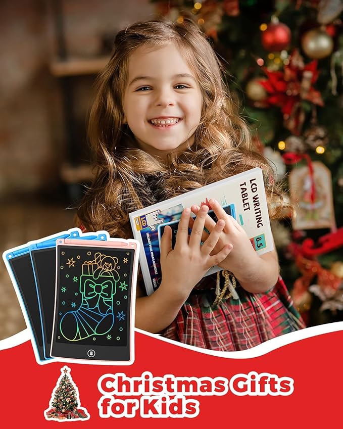 KOKODI 2 Pack LCD Writing Tablet for Kids, 8.5 Inch Colorful Doodle Board, Car Trip Travel Games Learning Toys, Erasable Drawing Pad, Birthday Gifts for Boys Girls Age 3 4 5 6 7 8(Blue & Pink)