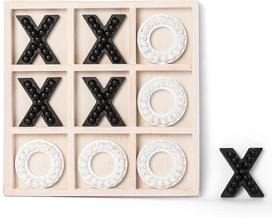 GENMOUS Wooden Tic Tac Toe Game Board for Seniors Family Indoor Game, 10.6 Inch White Rustic Giant Tic Tac Toe Coffee Table Decor, Tic Tac Toe Board Game Fun for Family Travel Outdoor Room Decor