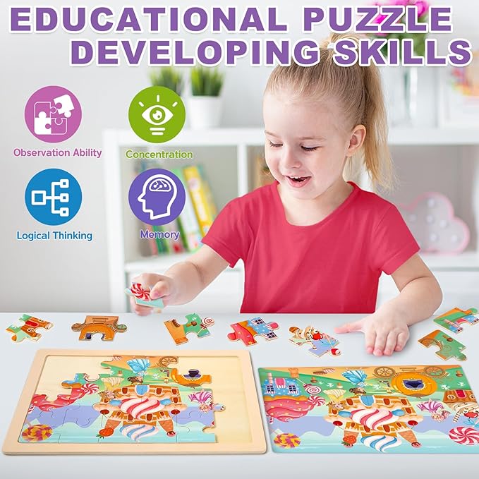 Wooden Princess Puzzles for Kids Age 3 4 5 Year Old, 4 Pack 24 Pcs Montessori Toddler Jigsaw Puzzles for Girl boy Activities Preschool Learning Educational Birthday Gift Travel Autistic Wooden Toys