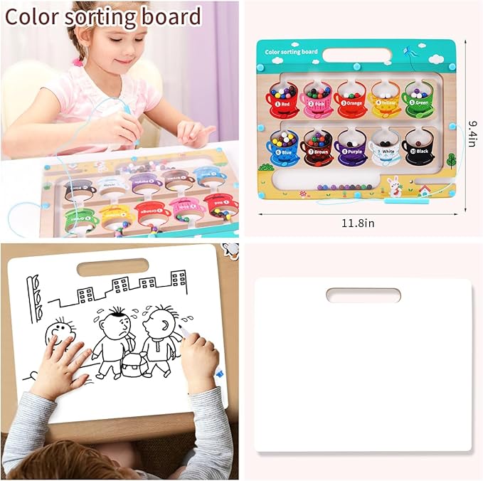 Magnetic Color and Number Maze with White baseboards- Montessori Toys for 3 Years Old Boys Girls Wooden Magnet Board Puzzles, Fine Motor Skills Learning Toys Toddler