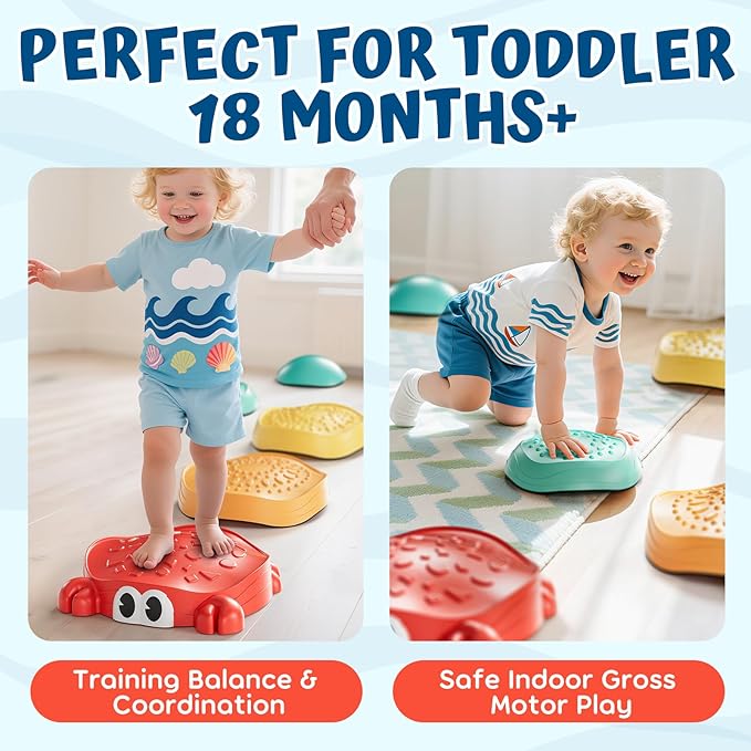 Lehoo Castle Stepping Stones for Kids, Non-Slip Toddler Stepping Stones for Autism, Balance Stones Sensory Toys for Toddlers 1-3, Crab Toddler Outdoor Toys, Obstacle Course for Kids 3-5