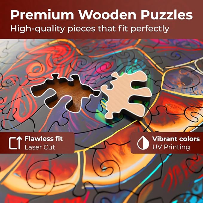 CRAFTHUB Animal Wooden Puzzles for Adults – A4 Vibrant Sea Turtle with 114 Pieces – Jigsaw Puzzles with Unique Animal Shapes – 7.7" x 7.4"