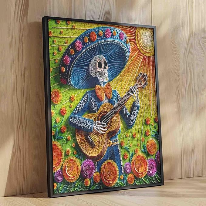 Tucocoo Skeleton Guitar 1000 Piece Puzzle for Adults, Colorful Skull Sunlight Jigsaw, Fun and Relaxing Paper Art Vibrant Puzzle for Family Game Night Stress Relief Activities Home Decor Gift