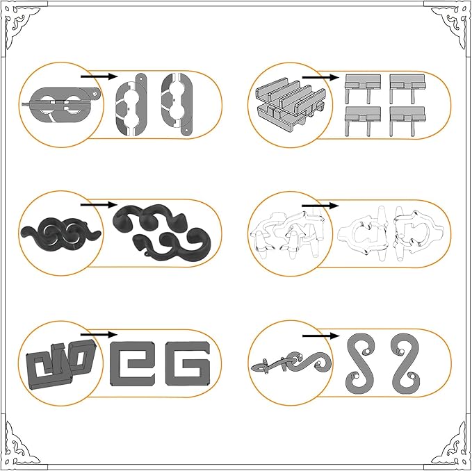 6PCS Metal Puzzle Box & 3D Brain Teasers for Adults/Teens, Challenging IQ Logic Games with Disentanglement Locks, Classroom Mind Challenge Supplies (Metal Puzzles)