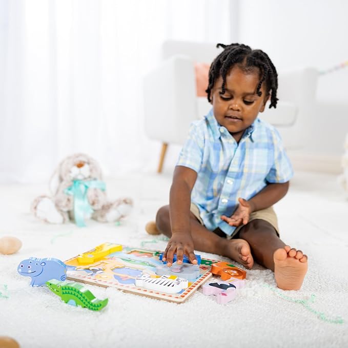 Melissa & Doug Safari Wooden Chunky Puzzle with Wild Animal Theme (8 Pcs) Wooden Puzzles for Toddlers Ages 3+ - FSC Certified